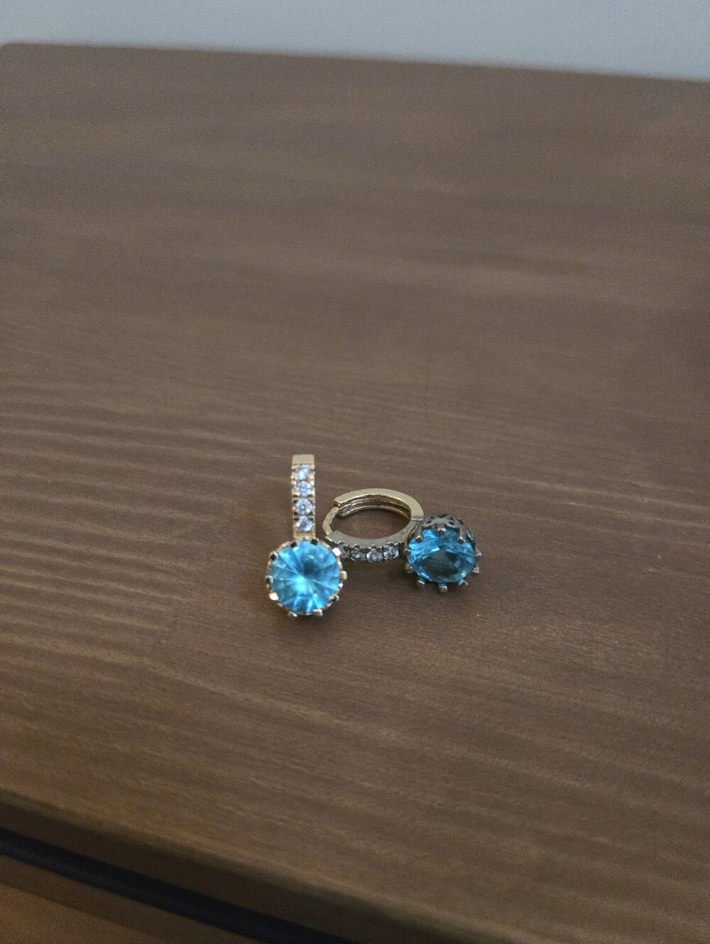 Gold Hoop Earrings with Blue Crystal Stones